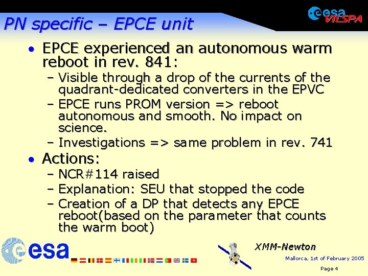 PN specific – EPCE unit · EPCE experienced an autonomous warm reboot in rev.