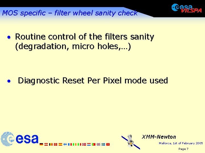 MOS specific – filter wheel sanity check · Routine control of the filters sanity