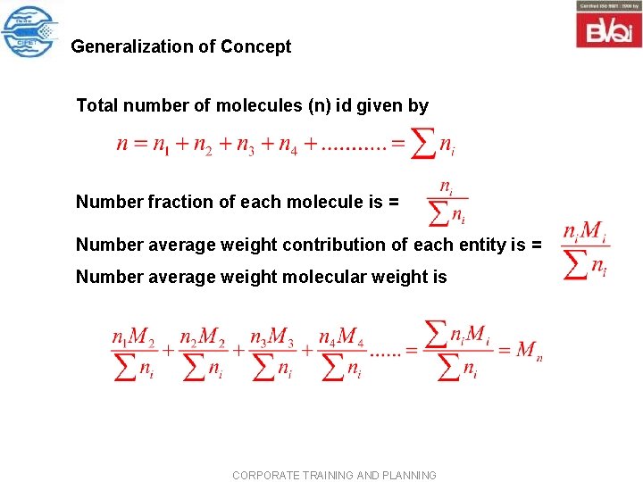 Generalization of Concept Total number of molecules (n) id given by Number fraction of Generalization of Concept Total number of molecules (n) id given by Number fraction of