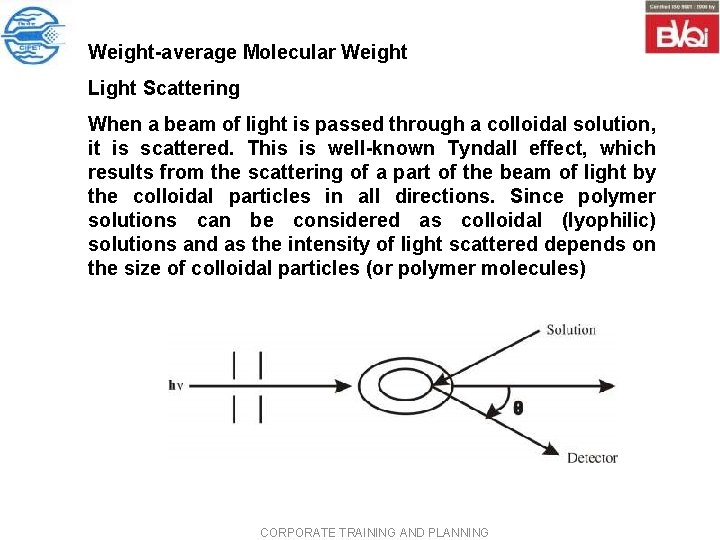 Weight average Molecular Weight Light Scattering When a beam of light is passed through Weight average Molecular Weight Light Scattering When a beam of light is passed through