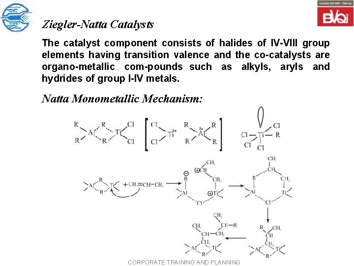 Ziegler-Natta Catalysts The catalyst component consists of halides of IV VIII group elements having Ziegler-Natta Catalysts The catalyst component consists of halides of IV VIII group elements having