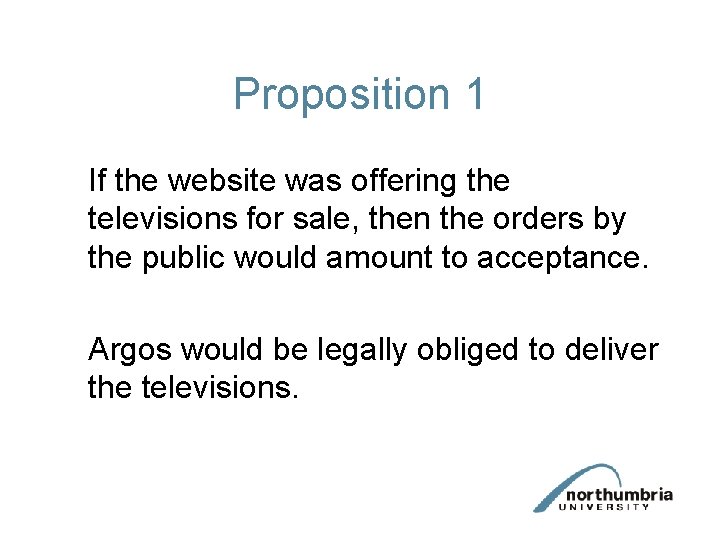 Proposition 1 If the website was offering the televisions for sale, then the orders