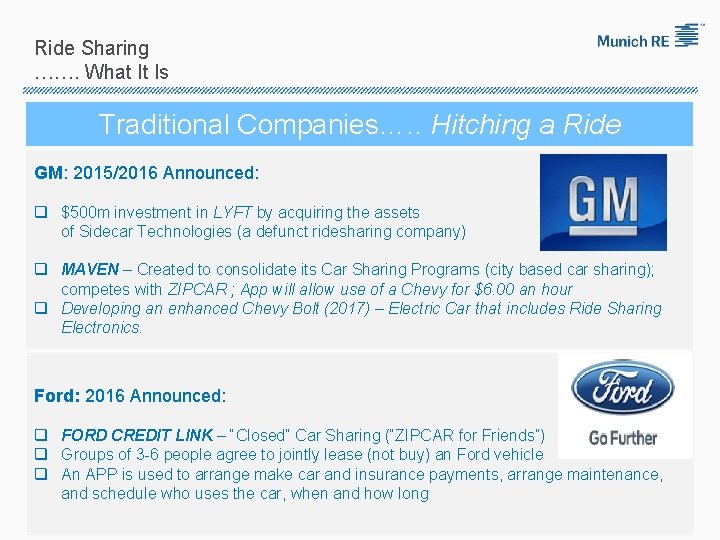 Ride Sharing ……. What It Is Traditional Companies…. . Hitching a Ride GM: 2015/2016