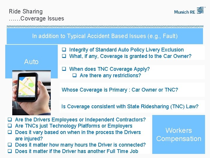 Ride Sharing ……Coverage Issues In addition to Typical Accident Based Issues (e. g. ,