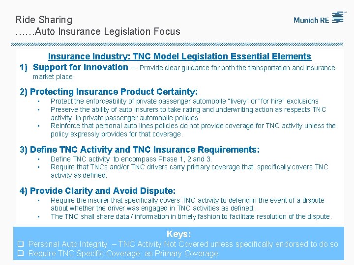 Ride Sharing ……Auto Insurance Legislation Focus Insurance Industry: TNC Model Legislation Essential Elements 1)