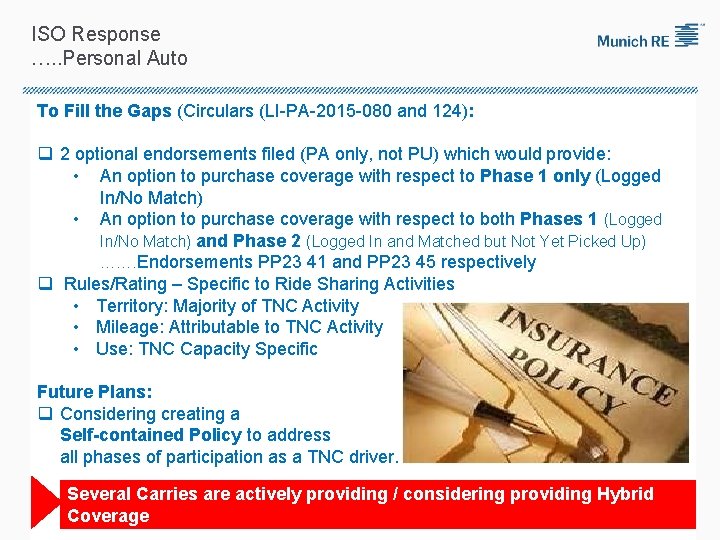 ISO Response …. . Personal Auto To Fill the Gaps (Circulars (LI-PA-2015 -080 and
