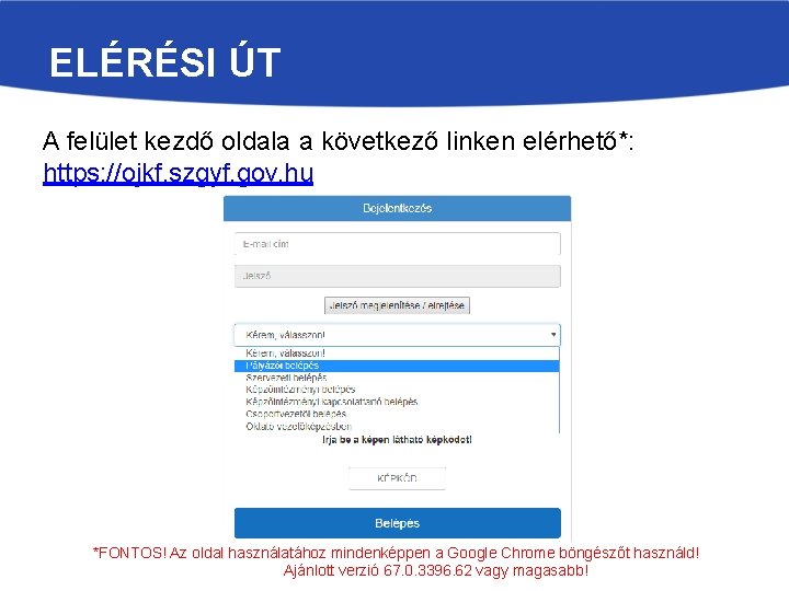 ELÉRÉSI ÚT A felület kezdő oldala a következő linken elérhető*: https: //ojkf. szgyf. gov.