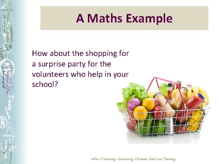 A Maths Example How about the shopping for a surprise party for the volunteers