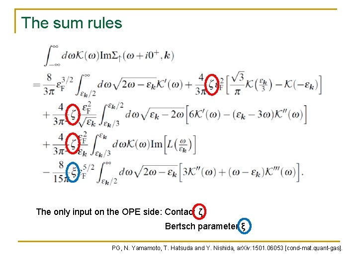 The sum rules The only input on the OPE side: Contact ζ Bertsch parameter