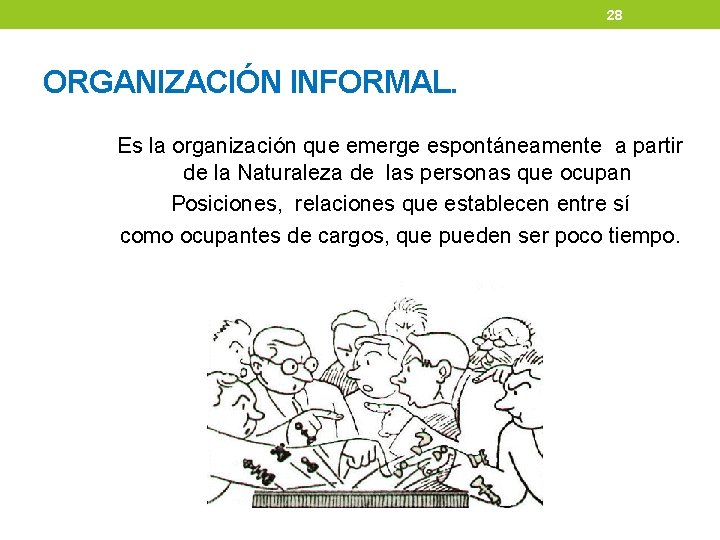 28 ORGANIZACIÓN INFORMAL. Es la organización que emerge espontáneamente a partir de la Naturaleza 28 ORGANIZACIÓN INFORMAL. Es la organización que emerge espontáneamente a partir de la Naturaleza