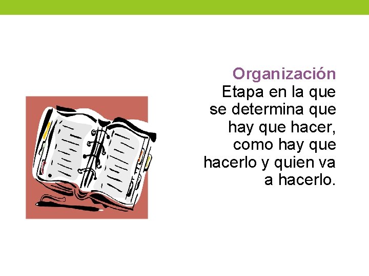 Organización Etapa en la que se determina que hay que hacer, como hay que Organización Etapa en la que se determina que hay que hacer, como hay que