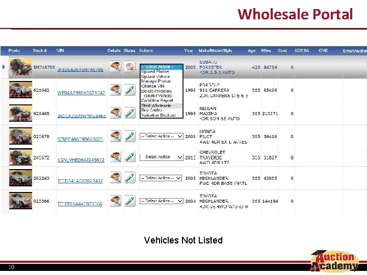 Wholesale Portal Vehicles Not Listed 10 