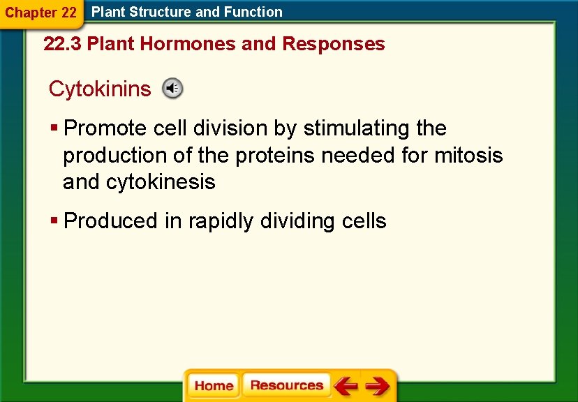 Chapter 22 Plant Structure and Function 22. 3 Plant Hormones and Responses Cytokinins §