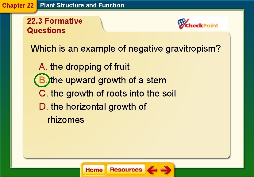 Chapter 22 Plant Structure and Function 22. 3 Formative Questions Which is an example