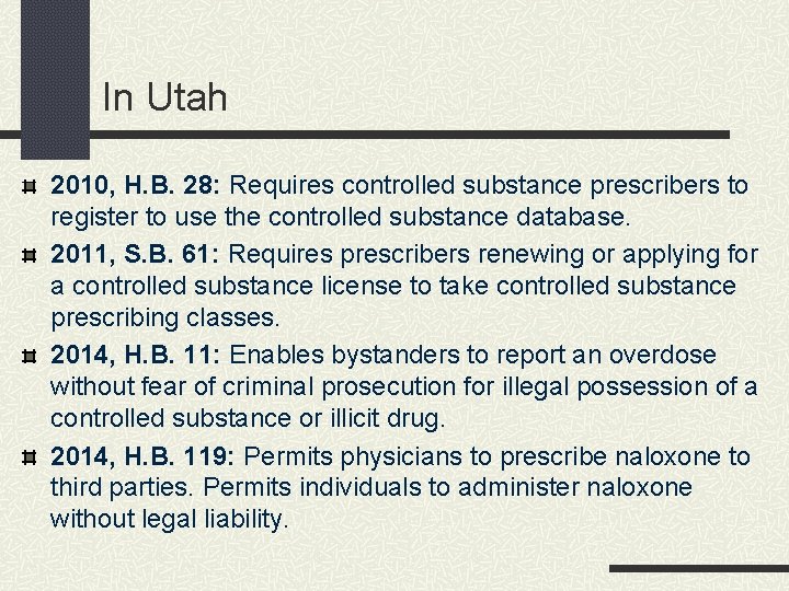 In Utah 2010, H. B. 28: Requires controlled substance prescribers to register to use
