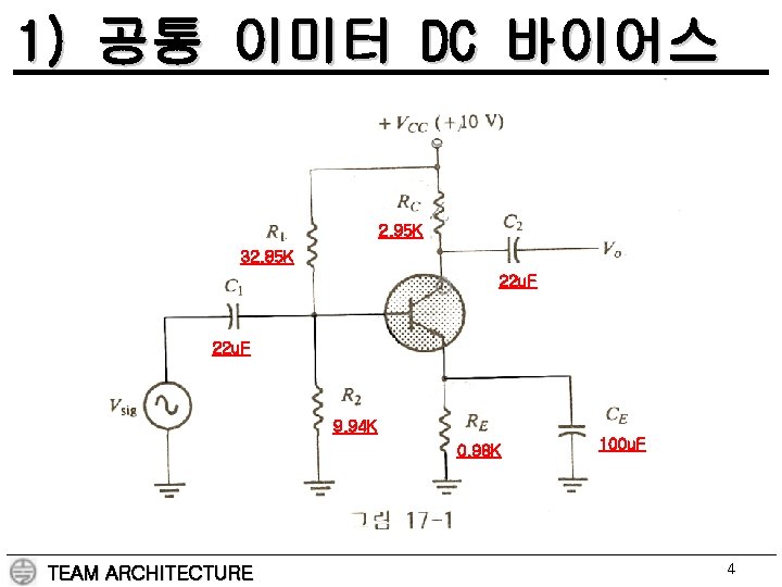 1) 공통 이미터 DC 바이어스 2. 95 K 32. 85 K 22 u. F