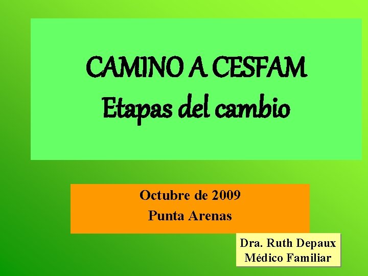 CAMINO A CESFAM Etapas del cambio Octubre de 2009 Punta Arenas Dra. Ruth Depaux