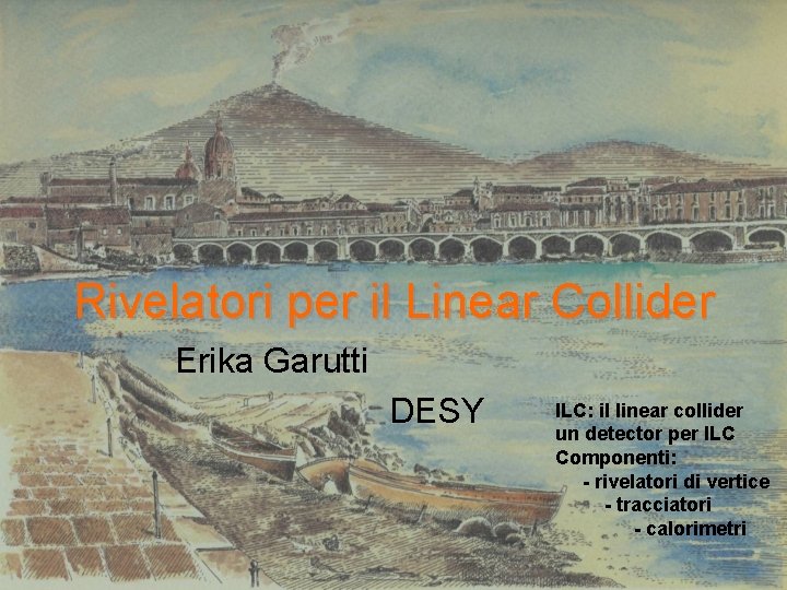 Rivelatori per il Linear Collider Erika Garutti DESY ILC: il linear collider un detector