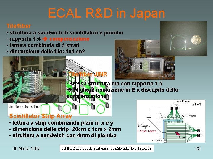 ECAL R&D in Japan Tile/fiber • struttura a sandwich di scintillatori e piombo •
