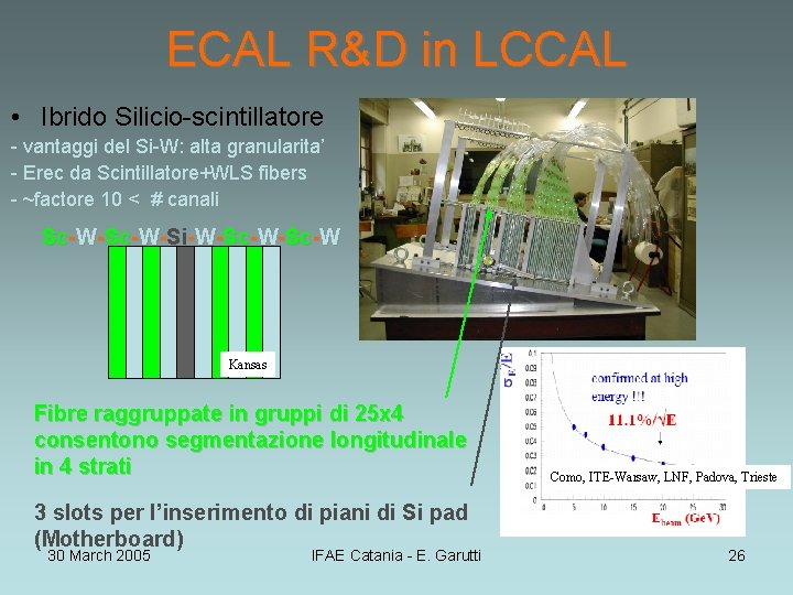 ECAL R&D in LCCAL • Ibrido Silicio-scintillatore - vantaggi del Si-W: alta granularita’ -