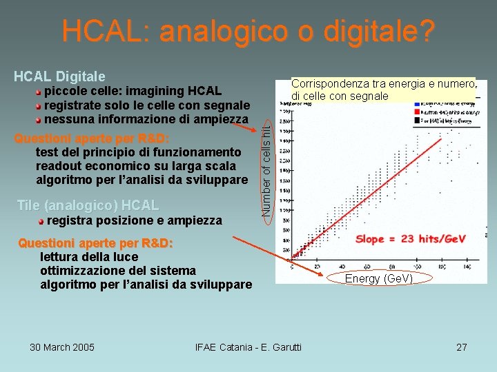 HCAL: analogico o digitale? HCAL Digitale Corrispondenza tra energia e numero di celle con