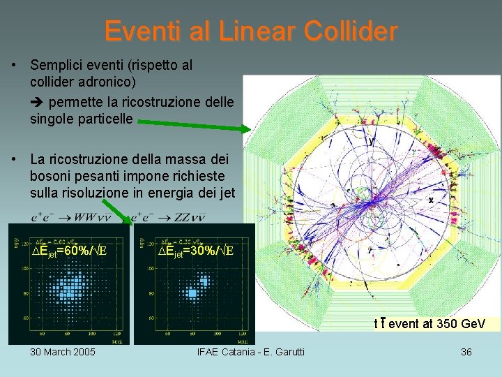 Eventi al Linear Collider • Semplici eventi (rispetto al collider adronico) permette la ricostruzione