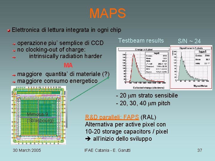 MAPS Elettronica di lettura integrata in ogni chip operazione piu’ semplice di CCD no