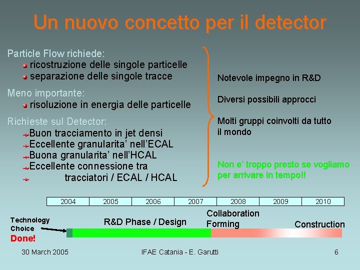 Un nuovo concetto per il detector Particle Flow richiede: ricostruzione delle singole particelle separazione