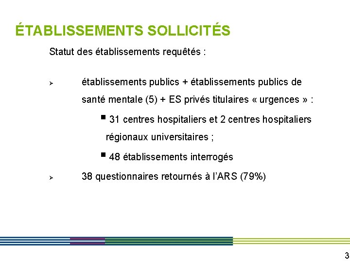 ÉTABLISSEMENTS SOLLICITÉS Statut des établissements requêtés : Ø établissements publics + établissements publics de