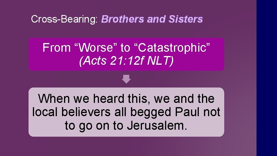 Cross-Bearing: Brothers and Sisters From “Worse” to “Catastrophic” (Acts 21: 12 f NLT) When