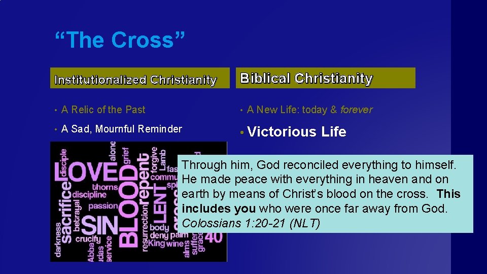 “The Cross” Institutionalized Christianity Biblical Christianity • A Relic of the Past • A