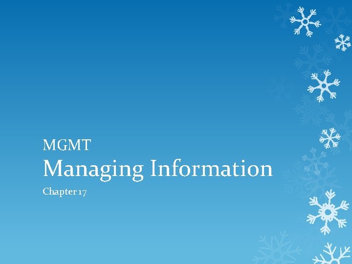 MGMT Managing Information Chapter 17 