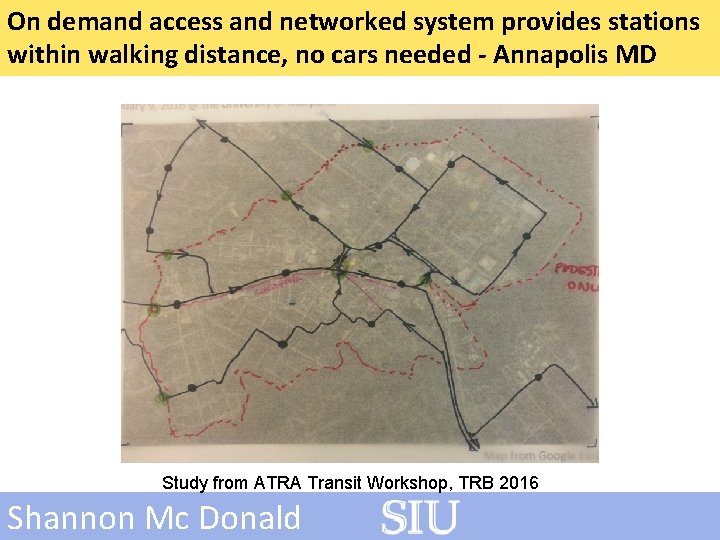 On demand access and networked system provides stations within walking distance, no cars needed