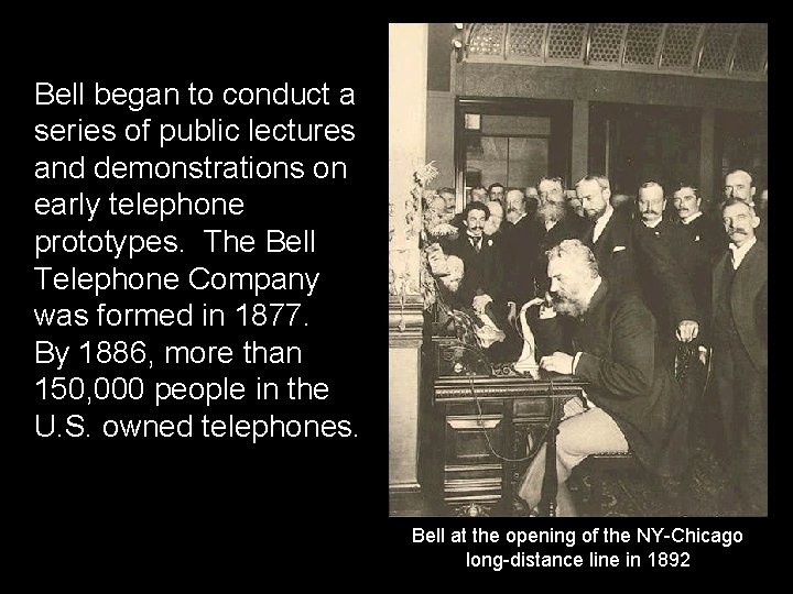 Bell began to conduct a series of public lectures and demonstrations on early telephone