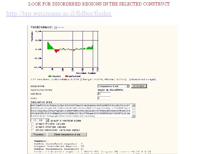 LOOK FOR DISORDERED REGIONS IN THE SELECTED CONSTRUCT http: //bip. weizmann. ac. il/fldbin/findex 