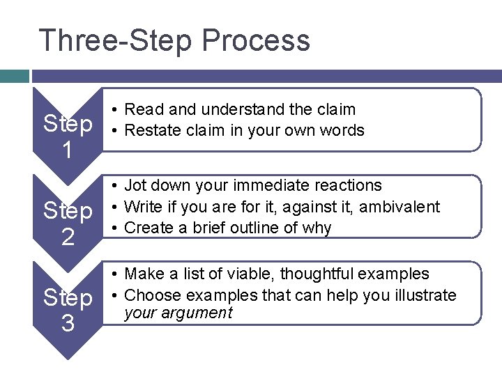 Three-Step Process Step 1 Step 2 Step 3 • Read and understand the claim