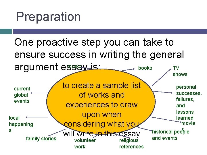 Preparation One proactive step you can take to ensure success in writing the general