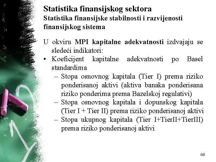 Statistika finansijskog sektora Statistika finansijske stabilnosti i razvijenosti finansijskog sistema U okviru MPI kapitalne