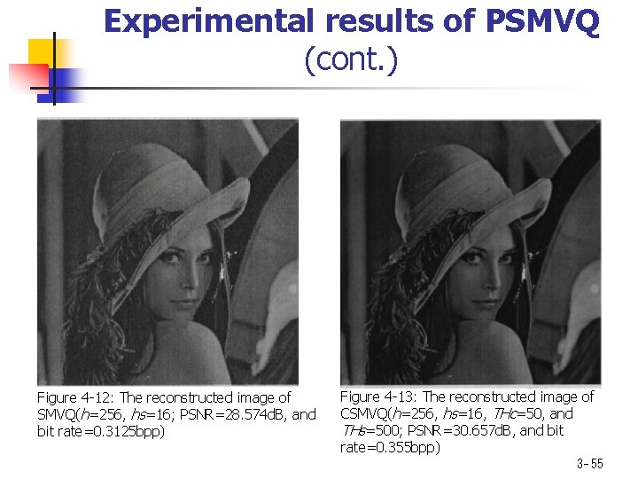 Experimental results of PSMVQ (cont. ) Figure 4 -12: The reconstructed image of SMVQ(h=256,