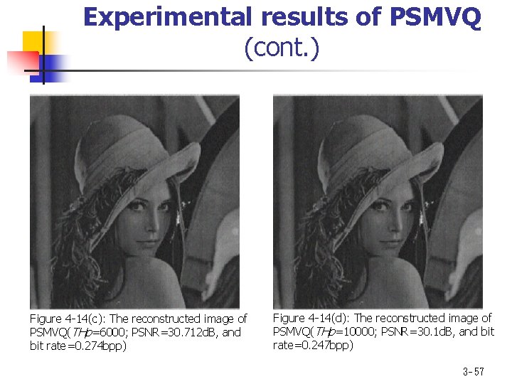 Experimental results of PSMVQ (cont. ) Figure 4 -14(c): The reconstructed image of PSMVQ(THp=6000;