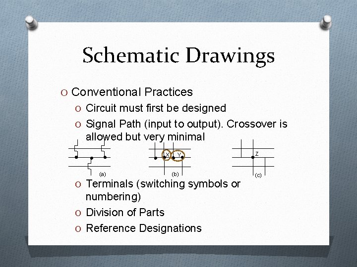 Schematic Drawings O Conventional Practices O Circuit must first be designed O Signal Path