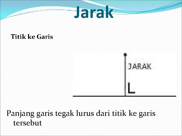 Jarak Titik ke Garis Panjang garis tegak lurus dari titik ke garis tersebut 