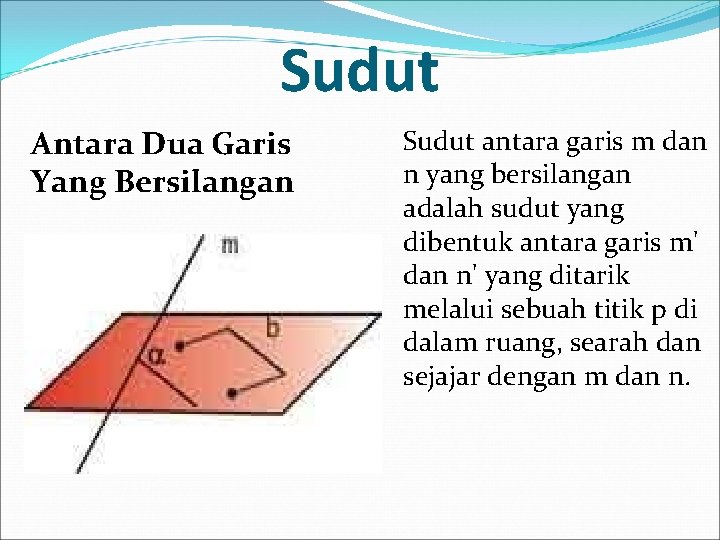 Sudut Antara Dua Garis Yang Bersilangan Sudut antara garis m dan n yang bersilangan
