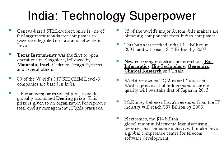 India: Technology Superpower § § 15 of the world's major Automobile makers are obtaining