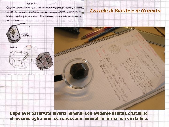 Cristalli di Biotite e di Granato Dopo aver osservato diversi minerali con evidente habitus
