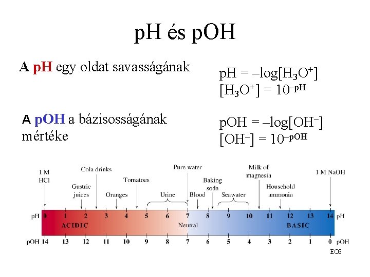 p. H és p. OH A p. H egy oldat savasságának p. H =