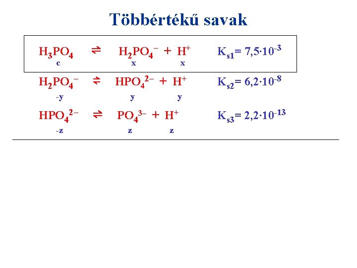 Többértékű savak H 3 PO 4 ⇌ H 2 PO 4– ⇌ c H