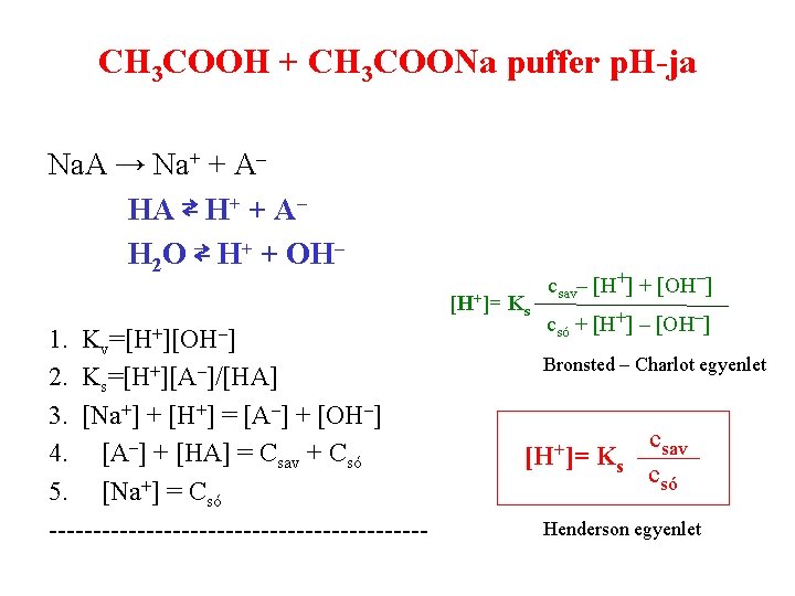 CH 3 COOH + CH 3 COONa puffer p. H-ja Na. A → Na+