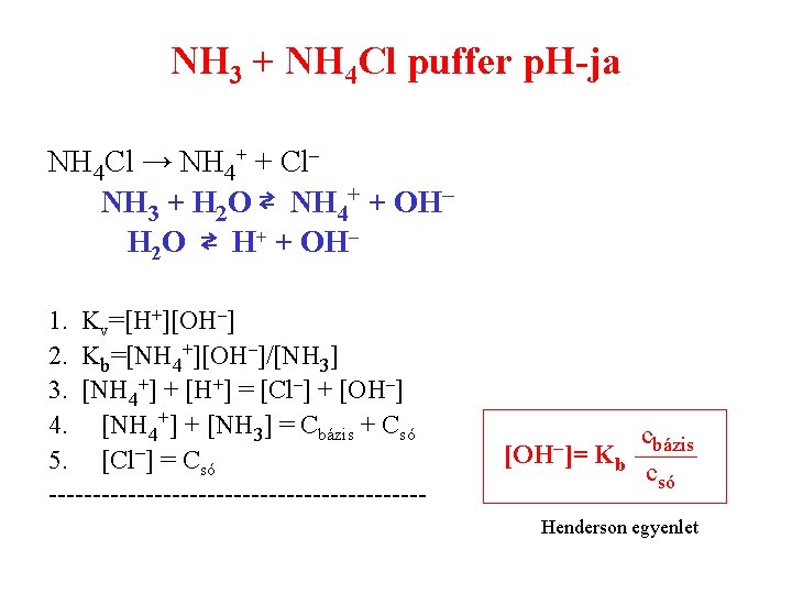 NH 3 + NH 4 Cl puffer p. H-ja NH 4 Cl → NH