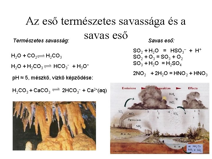 Az eső természetes savassága és a savas eső Természetes savasság: Savas eső: H 2